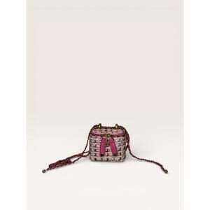 Barbiecore Micro Pink Tweed Crossbody Bag with Chain Strap